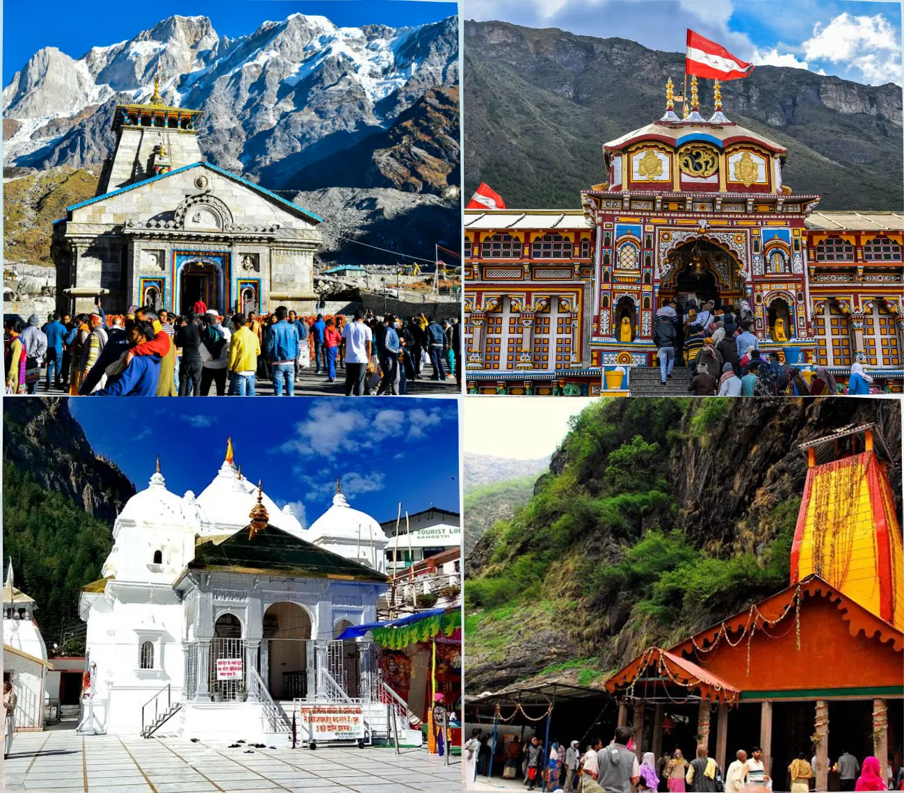 Collage of Chardham temples featured in our affordable Chardham Yatra packages from Haridwar and Delhi